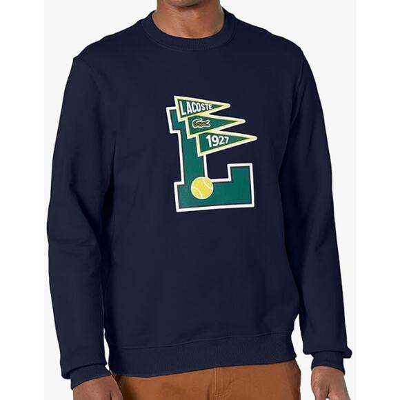 Lacoste Men's Long Sleeve Varsity L Crewneck Sweatshirt Navy Blue 4XL - Picture 1 of 3